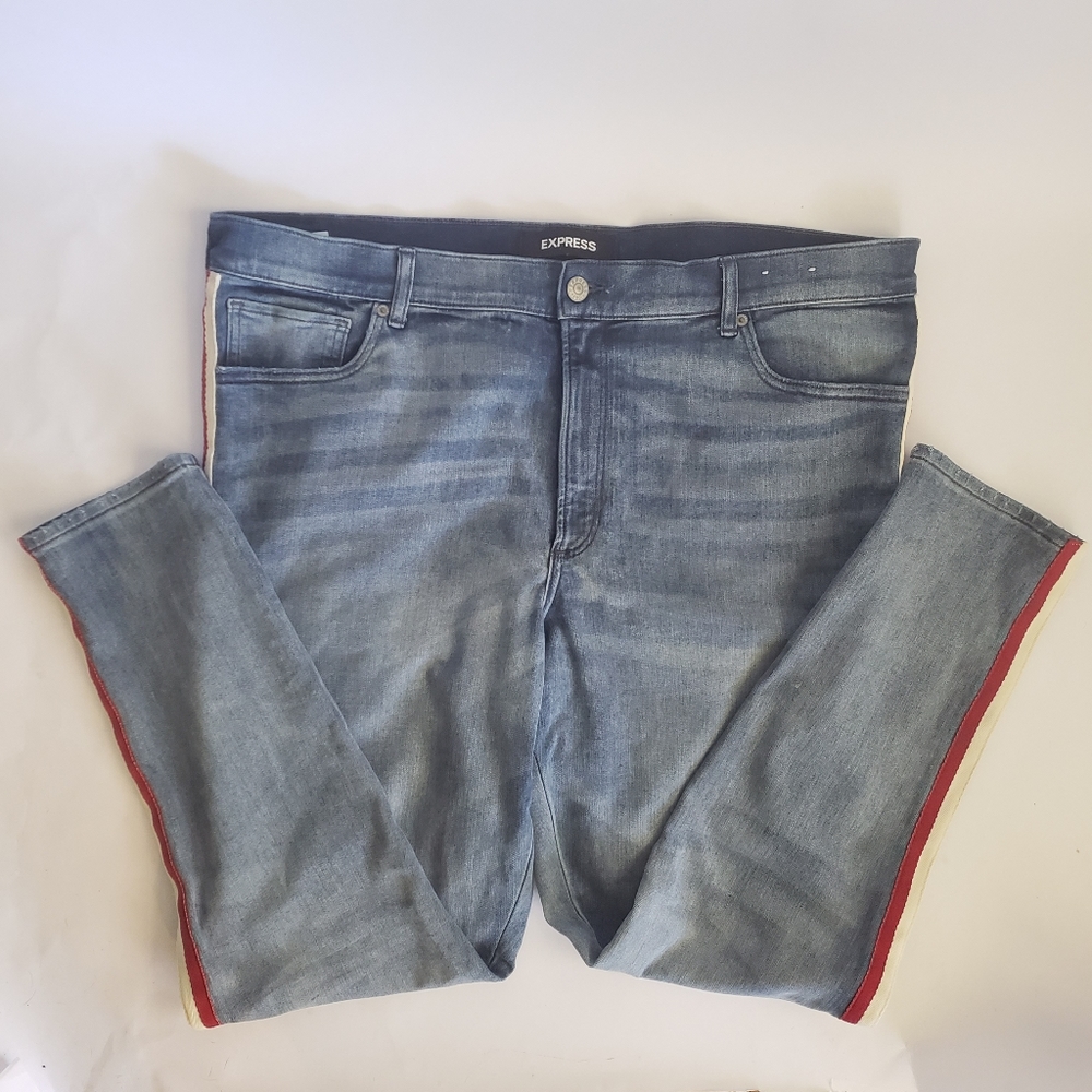 Express Highrise Stretch Denim Jeggings with side stripe